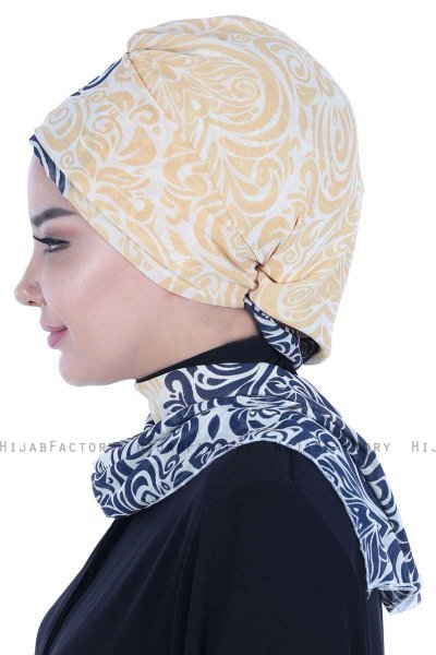 Regina - Turbante Chiffon Blu Navy & Giallo