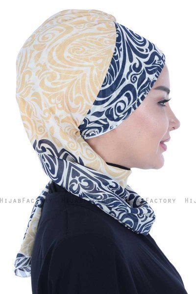 Regina - Turbante Chiffon Blu Navy & Giallo