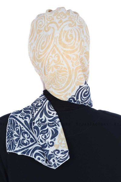 Regina - Turbante Chiffon Blu Navy & Giallo