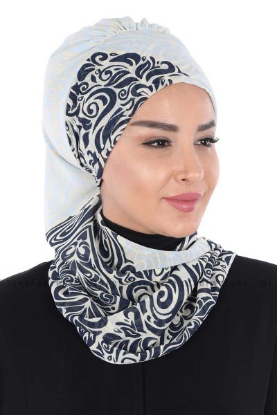 Regina - Turbante Chiffon Blu Navy & Azzurro