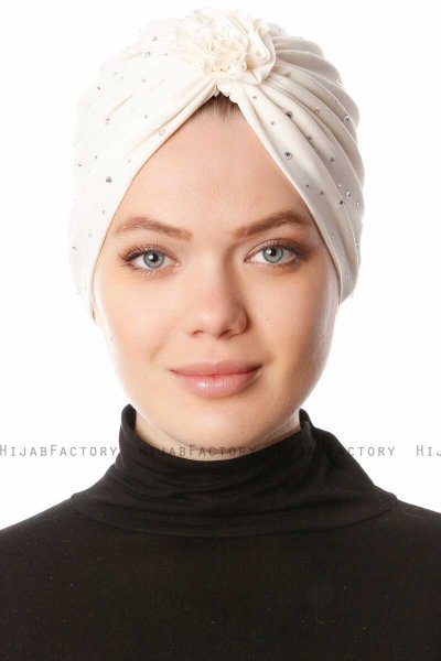 Shereen - Turbante Crepe Chiffon Creme - Sehr-i Sal