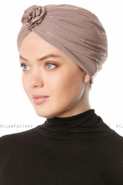 Shereen - Turbante Crepe Chiffon Taupe Chiaro - Sehr-i Sal