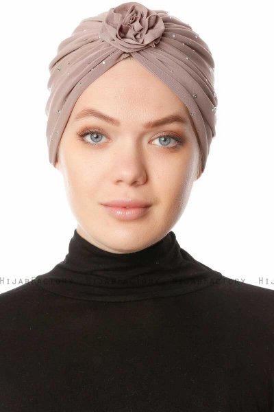Shereen - Turbante Crepe Chiffon Taupe Chiaro - Sehr-i Sal
