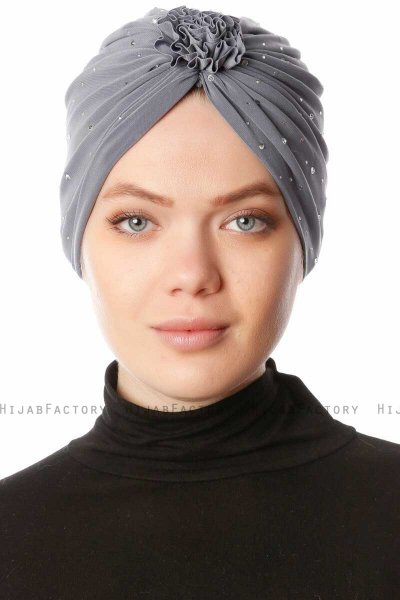 Shereen - Turbante Crepe Chiffon Grigio Scuro - Sehr-i Sal