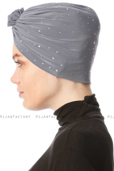 Shereen - Turbante Crepe Chiffon Grigio Scuro - Sehr-i Sal