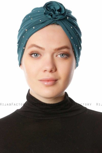 Shereen - Turbante Crepe Chiffon Verde Scuro - Sehr-i Sal
