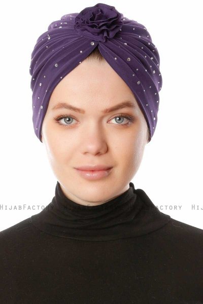Shereen - Turbante Crepe Chiffon Viola Scuro - Sehr-i Sal