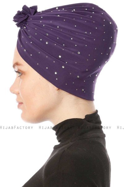 Shereen - Turbante Crepe Chiffon Viola Scuro - Sehr-i Sal
