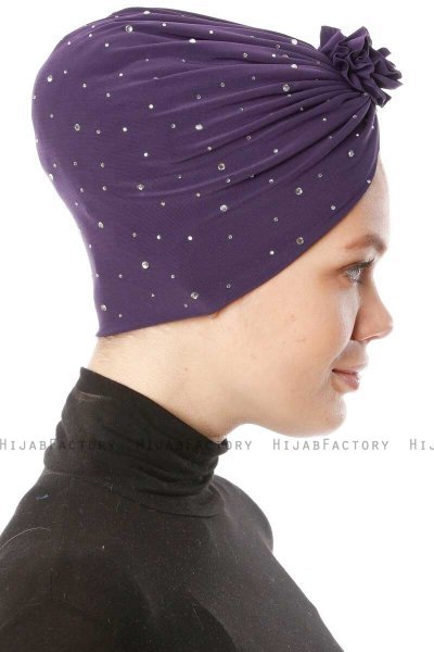 Shereen - Turbante Crepe Chiffon Viola Scuro - Sehr-i Sal