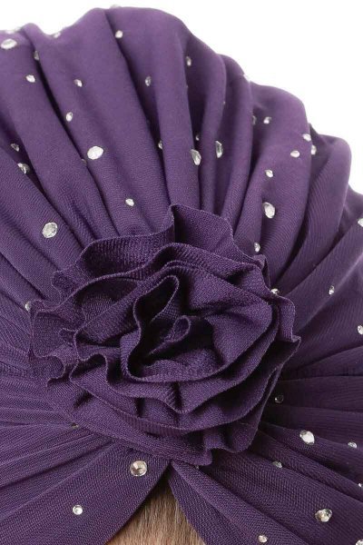 Shereen - Turbante Crepe Chiffon Viola Scuro - Sehr-i Sal