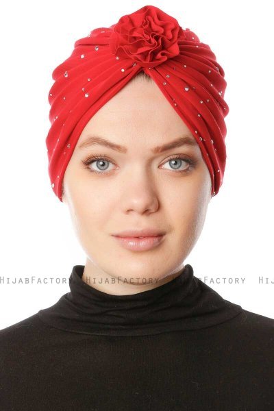 Shereen - Turbante Crepe Chiffon Rosso - Sehr-i Sal