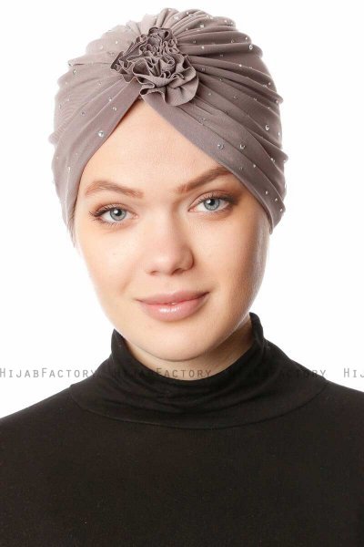 Shereen - Turbante Crepe Chiffon Taupe - Sehr-i Sal