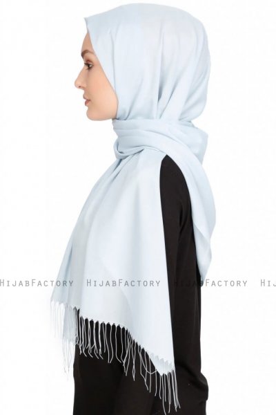 Sinem Ljusblå Chiffon Hijab Med Fransar 4A1404c