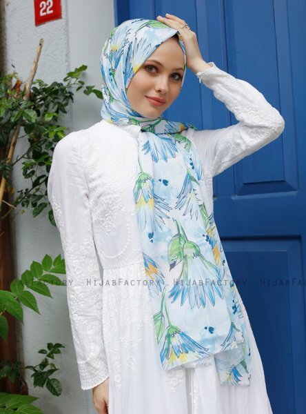 Yumna - Hijab Foglia Fantasia Blu
