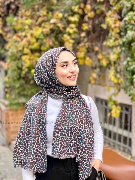 Suha - Hijab Di Cotone Fantasia Leopardo Blu