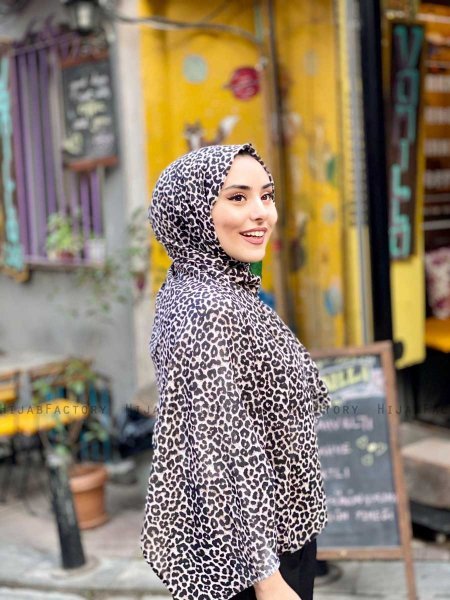 Suha - Hijab Di Cotone Fantasia Leopardo Taupe