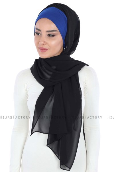 Vera - Hijab Chiffon Pratico Blu & Nero