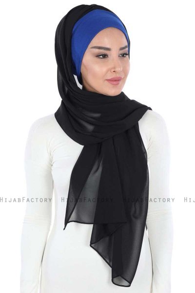 Vera - Hijab Chiffon Pratico Blu & Nero