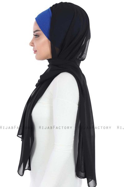 Vera - Hijab Chiffon Pratico Blu & Nero