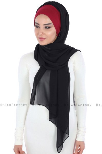 Vera - Hijab Chiffon Pratico Bordò & Nero