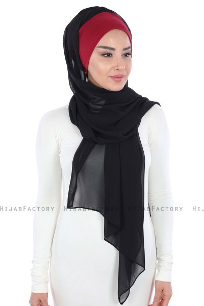 Vera - Hijab Chiffon Pratico Bordò & Nero