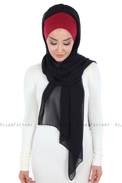 Vera - Hijab Chiffon Pratico Bordò & Nero