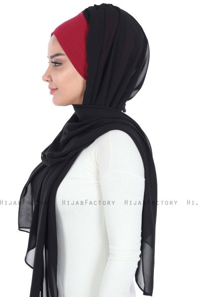 Vera - Hijab Chiffon Pratico Bordò & Nero