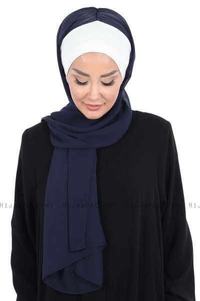 Vera - Hijab Chiffon Pratico Creme & Blu Navy