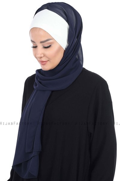 Vera - Hijab Chiffon Pratico Creme & Blu Navy