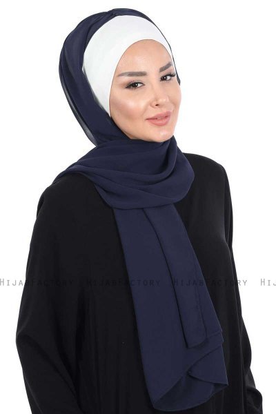 Vera - Hijab Chiffon Pratico Creme & Blu Navy