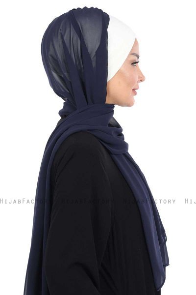 Vera - Hijab Chiffon Pratico Creme & Blu Navy