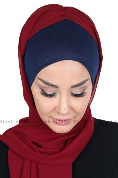 Vera - Hijab Chiffon Pratico Blu Navy & Bordò