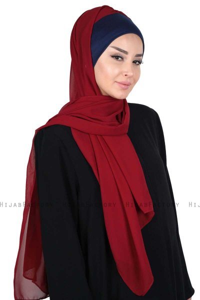 Vera - Hijab Chiffon Pratico Blu Navy & Bordò