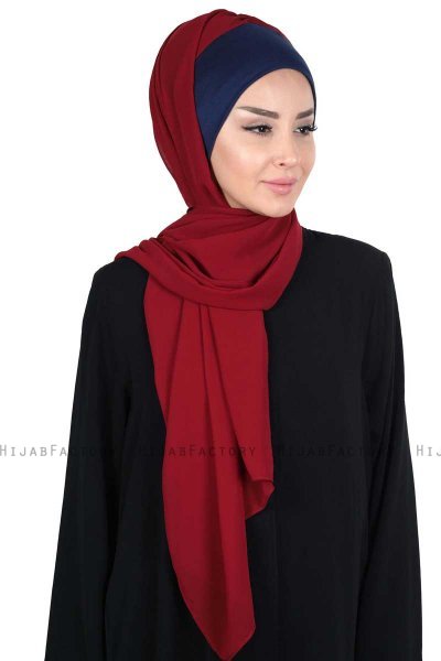 Vera - Hijab Chiffon Pratico Blu Navy & Bordò