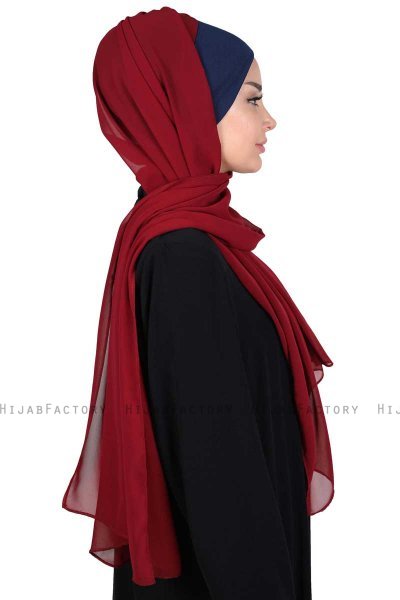 Vera - Hijab Chiffon Pratico Blu Navy & Bordò