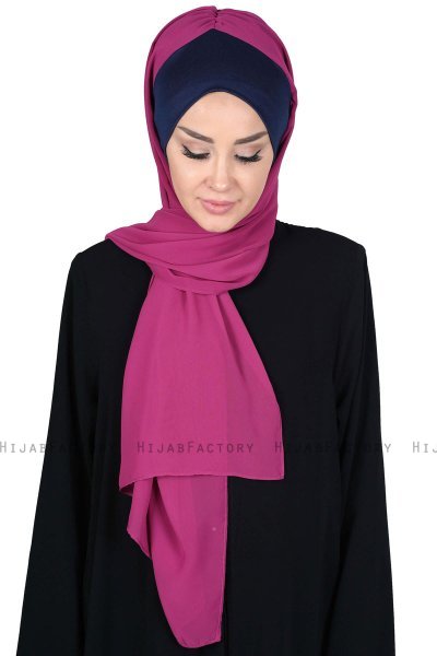 Vera - Hijab Chiffon Pratico Blu Navy & Fucsia