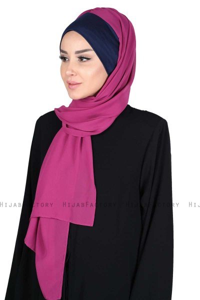 Vera - Hijab Chiffon Pratico Blu Navy & Fucsia