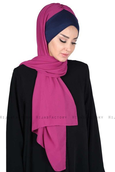 Vera - Hijab Chiffon Pratico Blu Navy & Fucsia