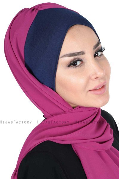 Vera - Hijab Chiffon Pratico Blu Navy & Fucsia