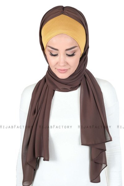 Vera - Hijab Chiffon Pratico Mostarda & Marrone