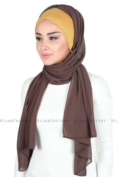 Vera - Hijab Chiffon Pratico Mostarda & Marrone