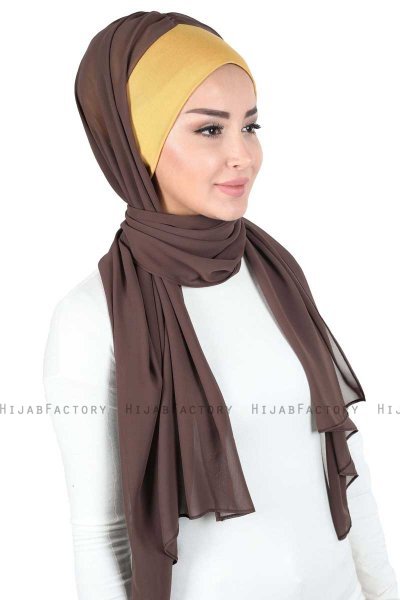 Vera - Hijab Chiffon Pratico Mostarda & Marrone
