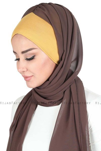Vera - Hijab Chiffon Pratico Mostarda & Marrone