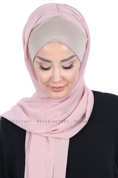 Vera - Hijab Chiffon Pratico Taupe & Rosa Antico