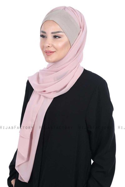 Vera - Hijab Chiffon Pratico Taupe & Rosa Antico