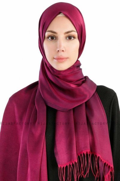 Verda Lila Satin Hijab Sjal Madame Polo 130014-1