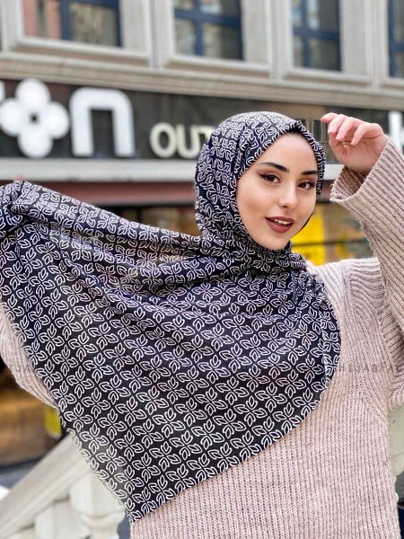 Wahida - Hijab Fantasia Di Cotone Nero - Mirach