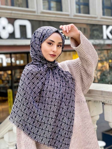 Wahida - Hijab Fantasia Di Cotone Nero - Mirach