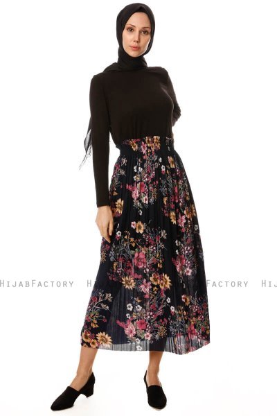 Yamina - Gonna A Fiori Blu Navy - Burun