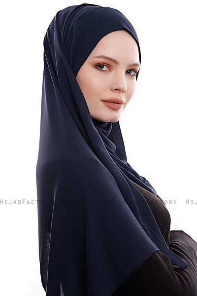 Yara - Hijab Crepe Pratico One Piece Blu Navy